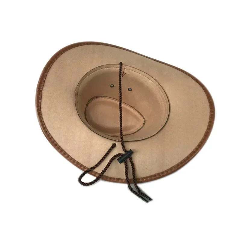 Men Brim Faux Leather Cowboy Hat Men\'s Vintage Felt Wide Brim Bucket Hats Man for Men Clothes Accessories Decoration Supplies