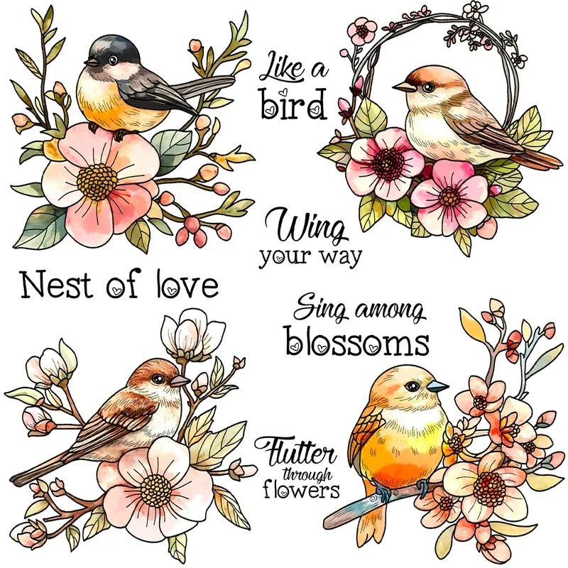 Suncraft Spring Flowers Sparrow Birds Clear Stamp DIY Scrapbooking Supplies Silicone Stamp For Card Making Albums Crafts Decor