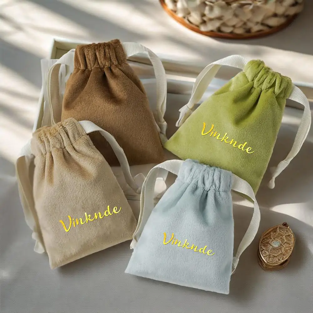 

50Pack Custom Logo Matcha Green Velvet Jewelry Display Bag Ribbon Drawstring Pouch Wedding Candy Earrings Ring Gift Package Sack