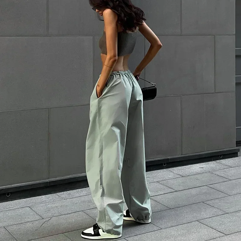 Korean Fashion Cargo Pants Women's Low Waist Baggy Joggers Trousers Y2k Japan Streetwear Wide Leg Sweatpants For Women