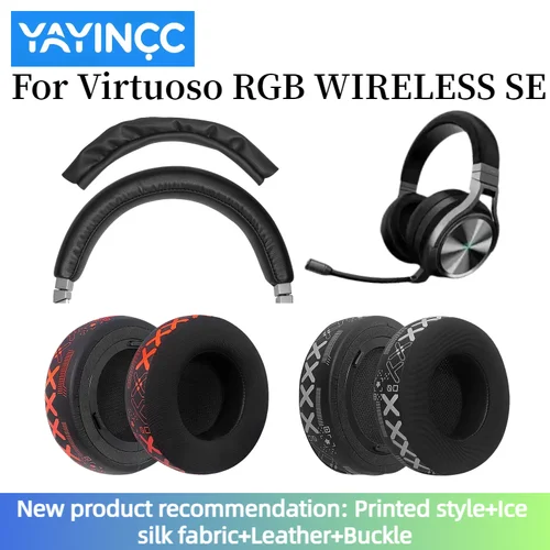 YAYINCC Reemplazo mejorado Tela de seda de hielo impresa para auriculares para juegos Corsair Virtuoso RGB Wireless SE, tela premium