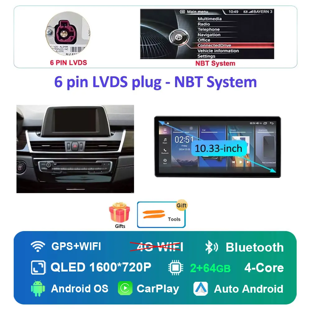 Autoradio Android 16 Multimedia Speler 4G voor BMW 2 Serie F45 F46 2014 - 2018 NBT EVO Systeem Ultradunne ScreenGPS Navigatie