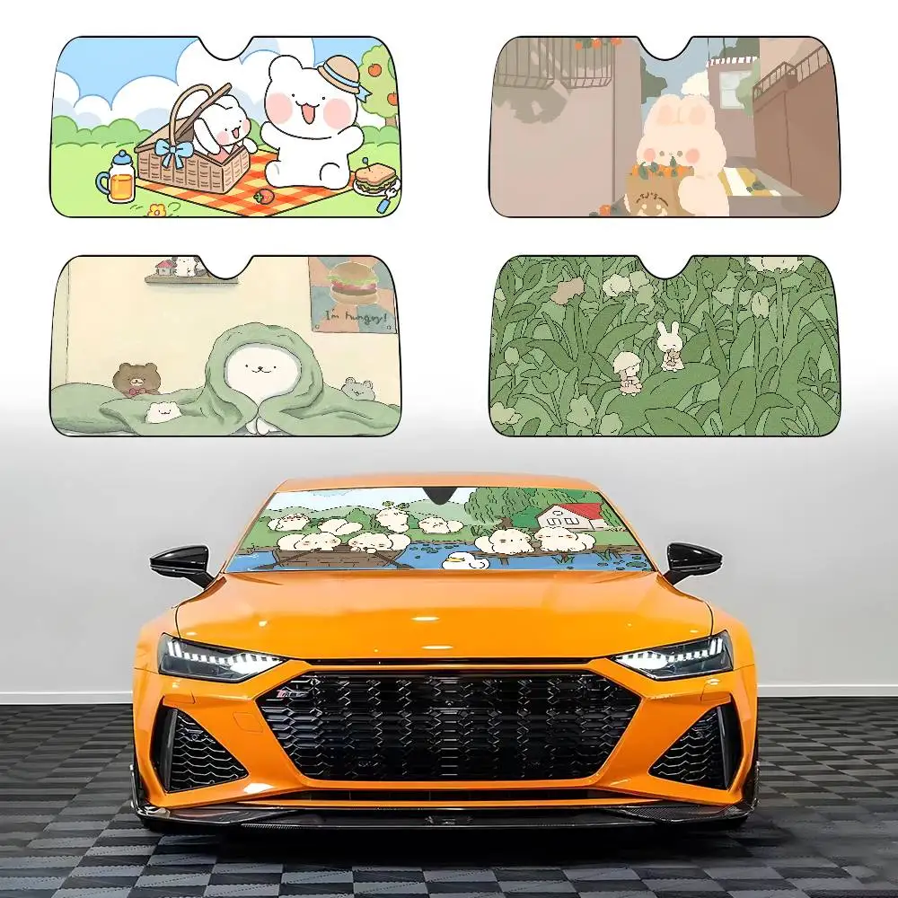 Cute Rabbit Green Anime Car SunShade Car Sunshade Covers Cover Universal Windscreen Folding Visor