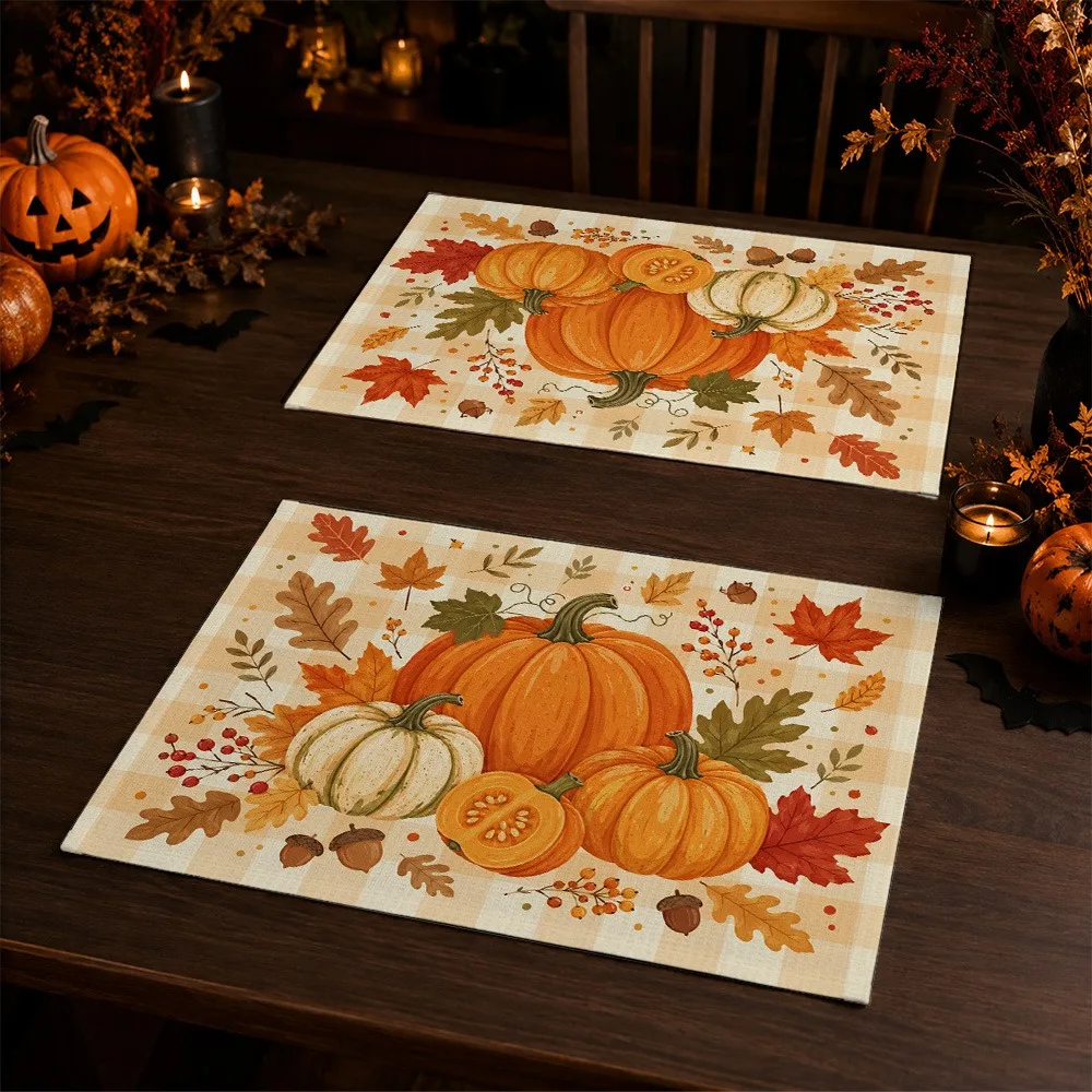 Cute Scarecrow Placemats Table Mat Pumpkin Sunflower Maple Leaf Print For Dining Table Decor Harvest Home Accessories 4/6/8pcs