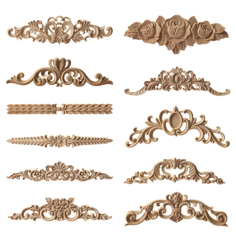 Floral Wood Carved Wooden Figurines Crafts Corner Appliques Frame Wall Door Furniture Wood Carving Sculptures Decorative