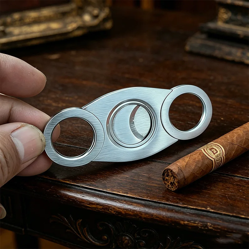Stainless Steel Double Blade Cigar Cutter Guillotine Sharp Precision Cigar Trimmer Portable Pocket Clipper Smoking Tool for Men