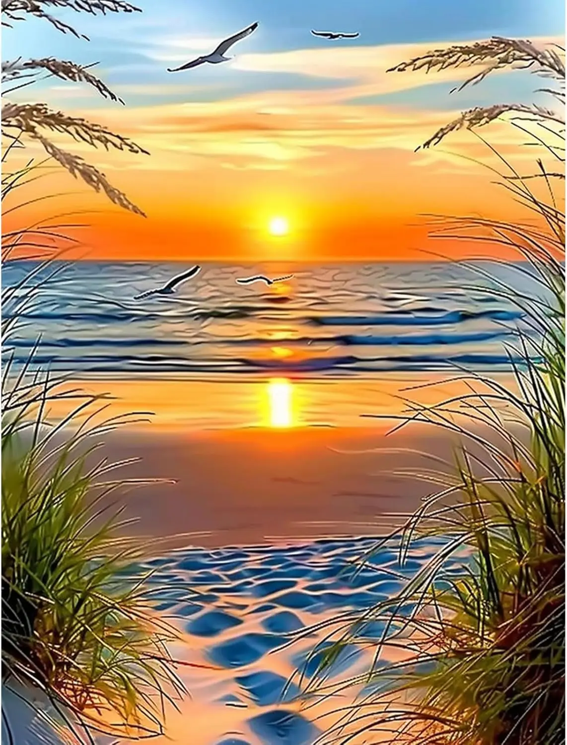 

Skyboda Sunset on The Beach 5D Diamond Painting Kits for Adults, Seaside Reeds Diamond Art kit for Beginners, DIY Full Round