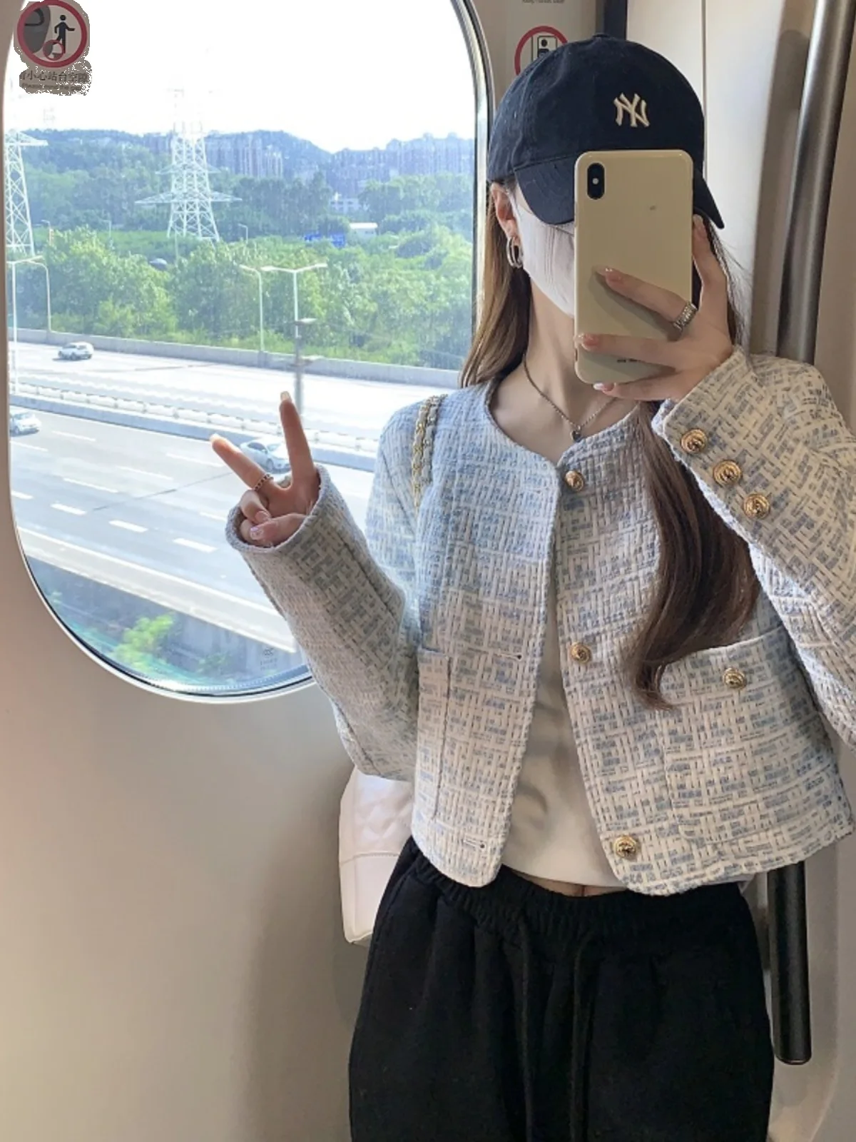 

Синее утепленное хлопковое пальто свободного кроя с длинными рукавами и круглым вырезом для женщин, весна-осень