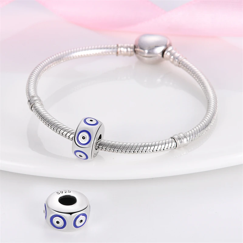 Original Charms 925 Sterling Silver Blue Travel Magic Eye Beads Beads Fit Bracelet Women Jewelry Making Diy Gift