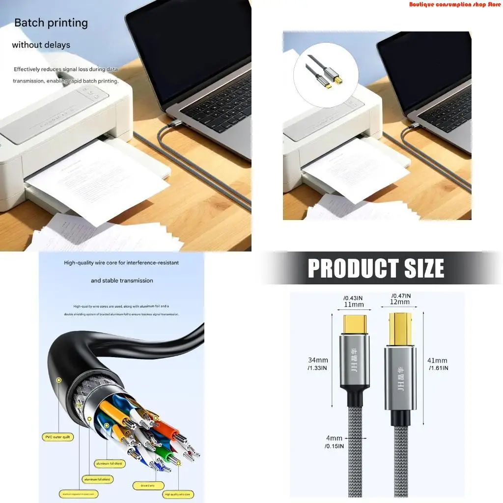 L9NA Type C Printer Cable USB 2.0 to USB B Male Cable Scanner Cord for Printing Laptop Computer Musical Keyboard Electronic