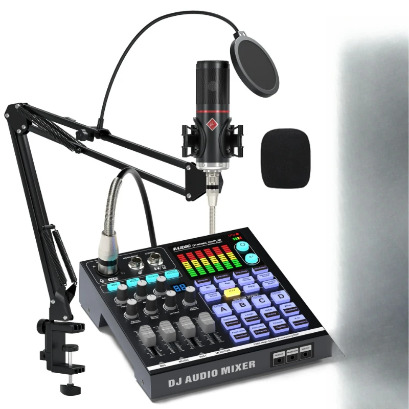 

Sound card live broadcast set Mixer sound card 48V large diaphragm microphone computer live broadcast
