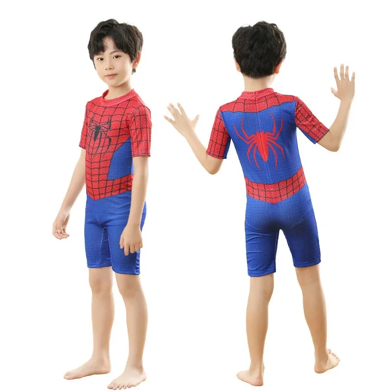 qq28LQSpiderman Children Swimwear Cosplay Far From Home The Amazing Iron Man BoysTo Beachwear Surfing Swimsuit Bathing Set Wetsu