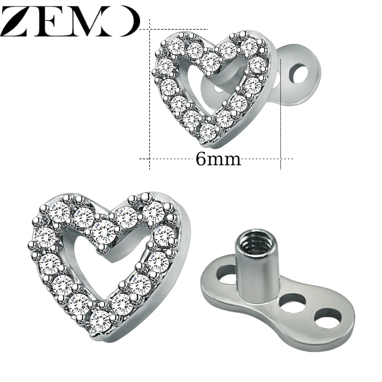 14G Cubic Zirconia Dermal Anchor Tops, 2 PCS