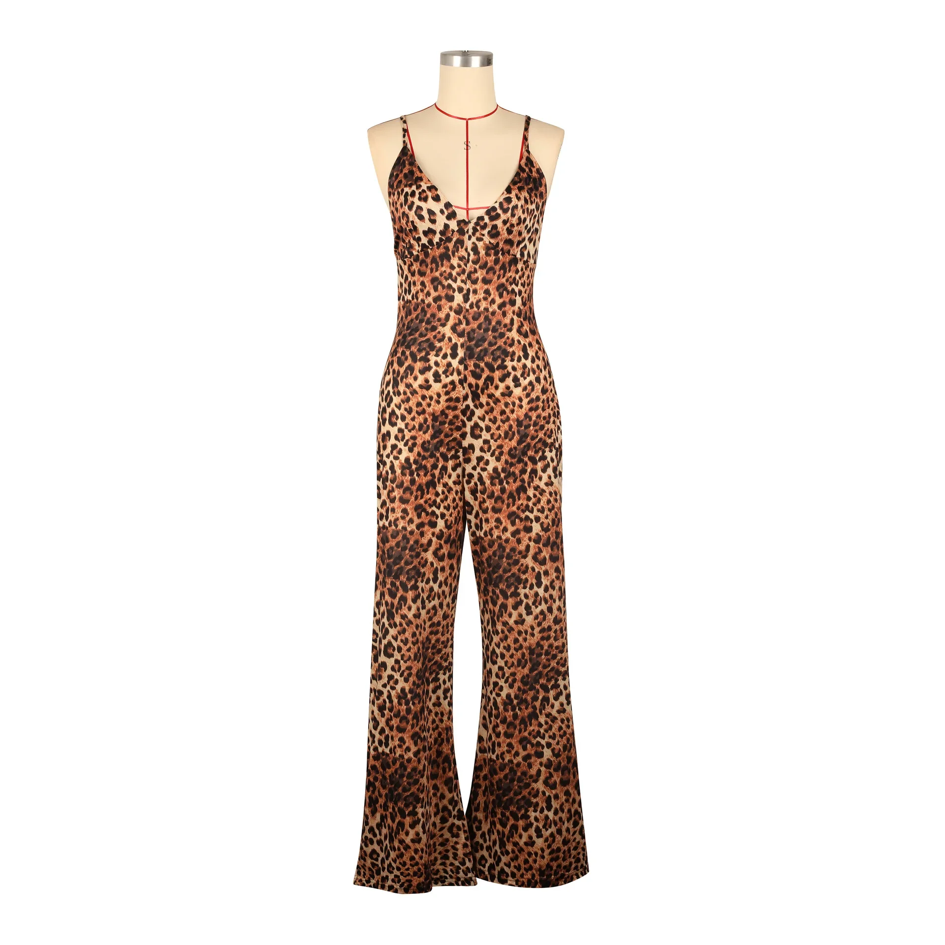 Women Wide Leg V-neck Strap Sleeveless Leopard Print Jumpsuits Summer Night Club Street Playsuit One Piece Suit Rompers