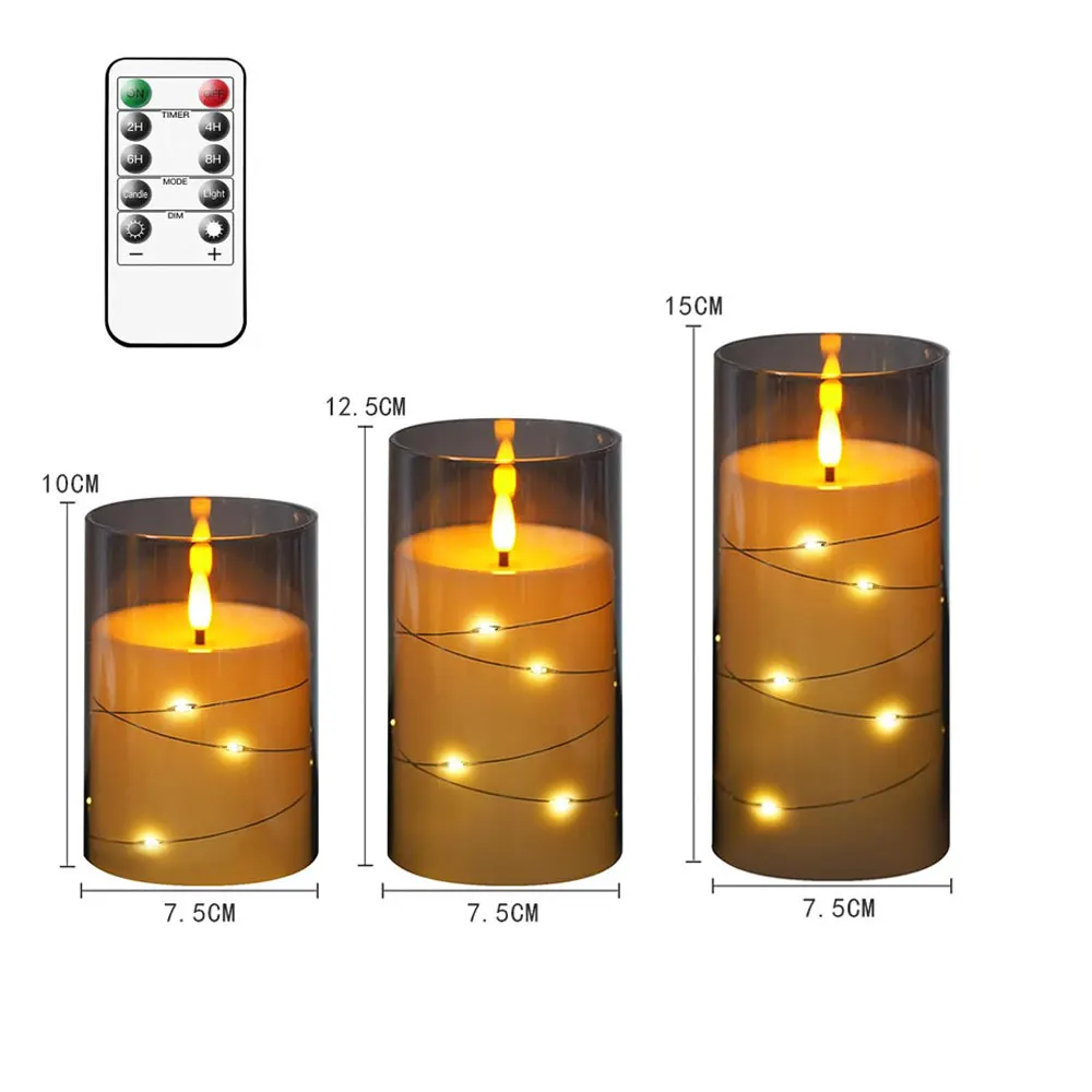 Remote Control Copper Wire LED Flameless Pillar Candles With Plastic Holder,Home Decorative Battery Powered Electric LED Candles