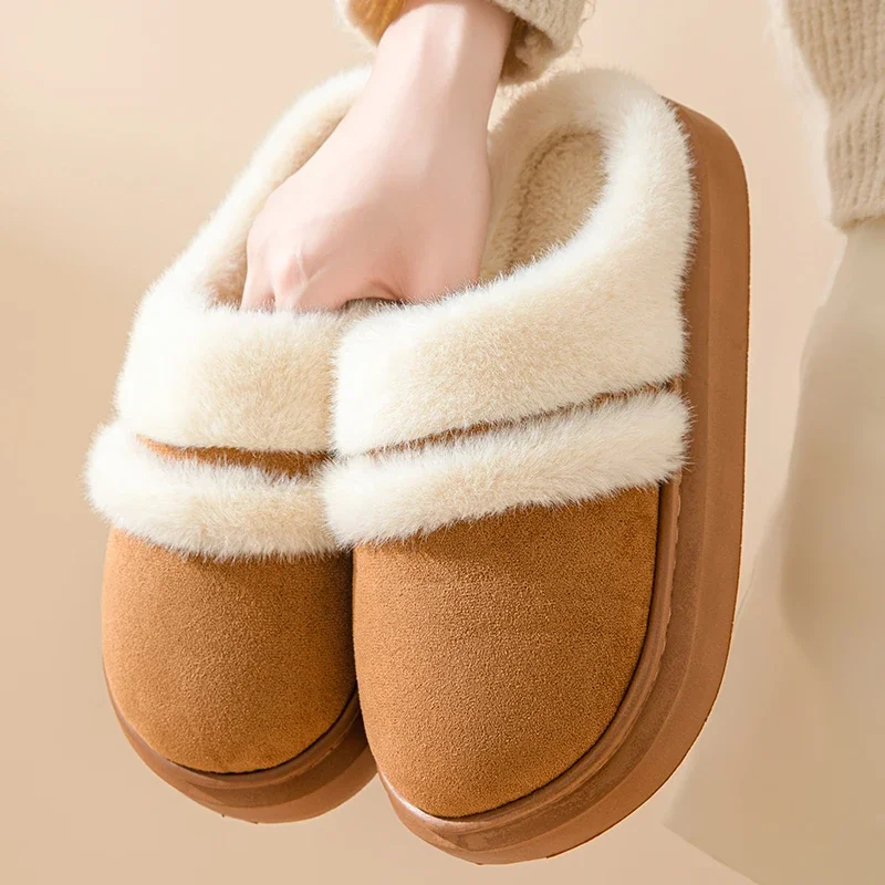 2024 New Fashion Winter Warm Closed-toe Fluffy Slippers Cosy Non-slip Slides For Women Indoor Ladies' Mule Home Cotton Shoes