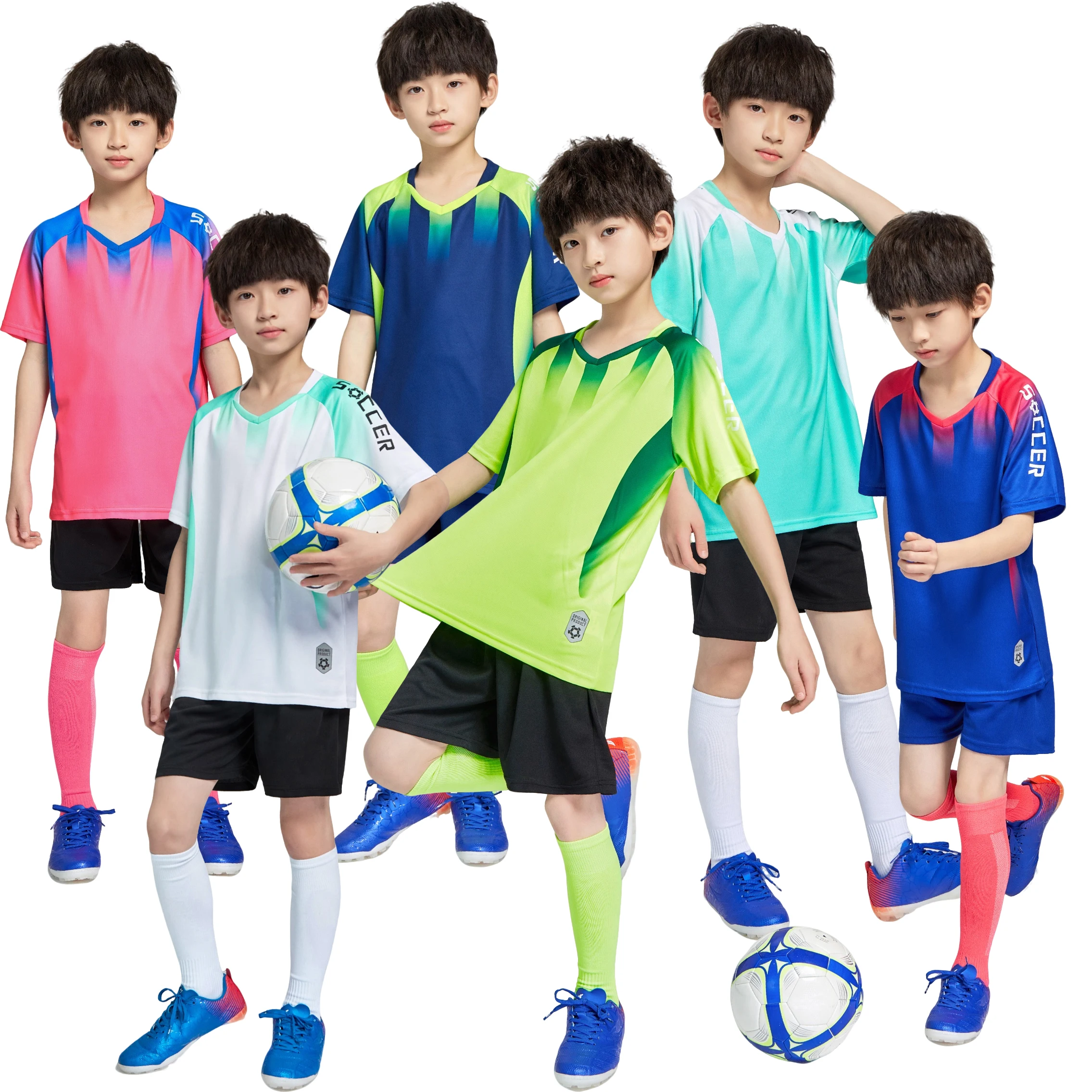 Boys Soccer Jerseys Sets With Socks Students Football Shirts Kits Sportswear Girls Youth Football Training Uniforms Tracksuits
