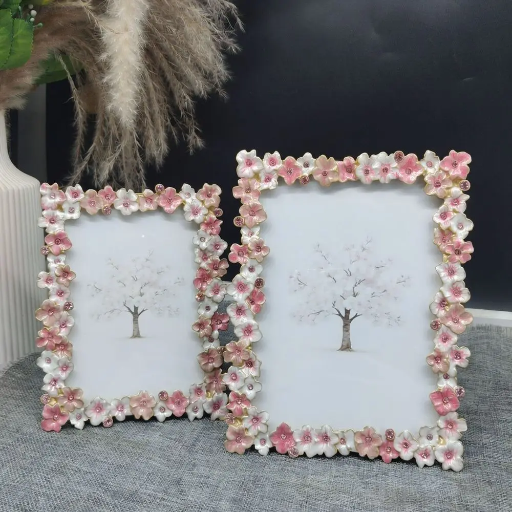 3D Sakura Flower Picture Frame Luxury Desktop Ornament Metal Craft Decorative Photo Holder Elegant Home Accessories