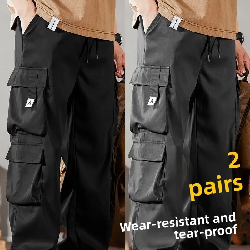 High-End Wear-Resistant Men's Work Trousers Quick-Drying Thin Construction Site Pants Casual Loose Fit Polyester Fabric