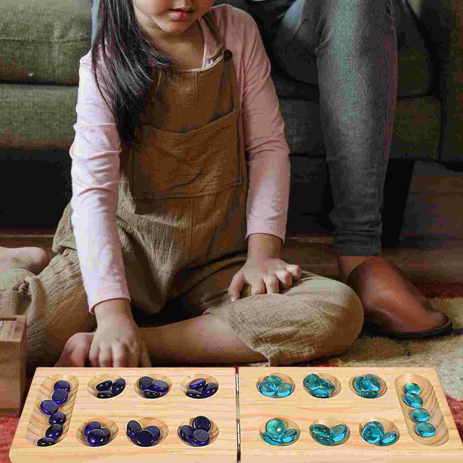 kids Mancala Toy Wooden Game Gemstone Chess Toy Fold Board Training Portable Mancale