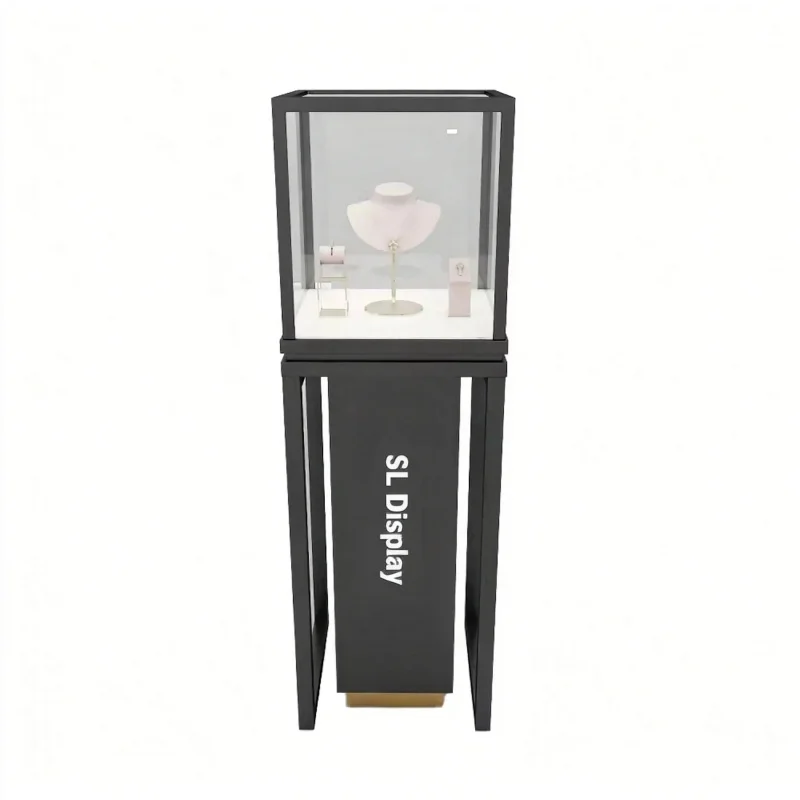 custom.Customizable Size Color Material LED Standing Cabinet Stainless Frame Shopping Mall Highend Jewelry showcase Display