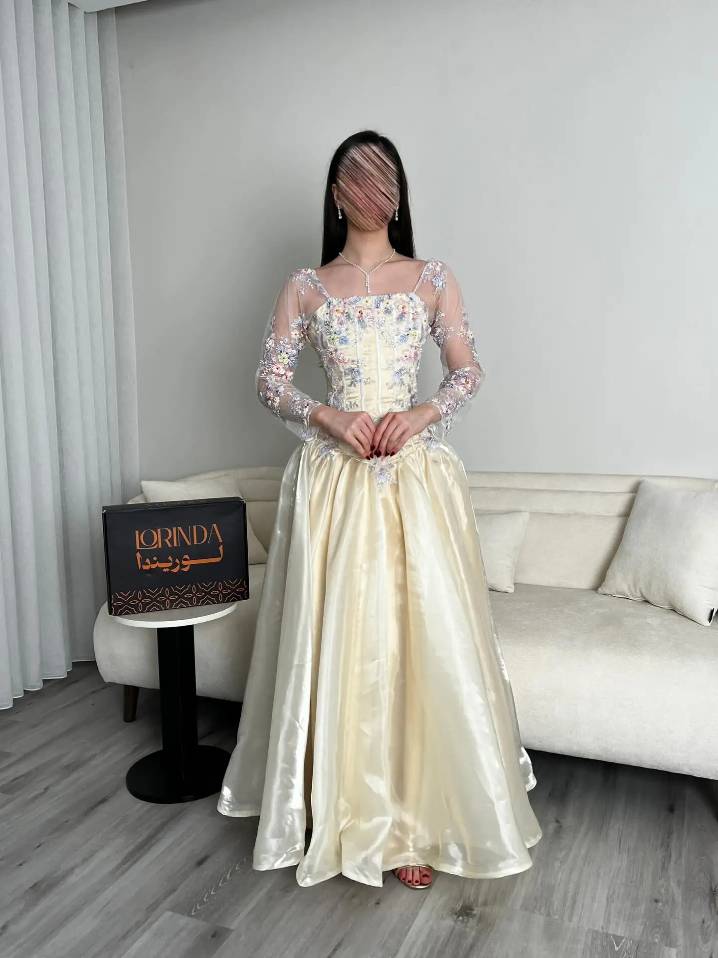 

A Line Embroidery Lace Appliques Prom Dresses Long for Women 2026 Organza Square Neck Long Sleeve Formal Evening Gowns Customize