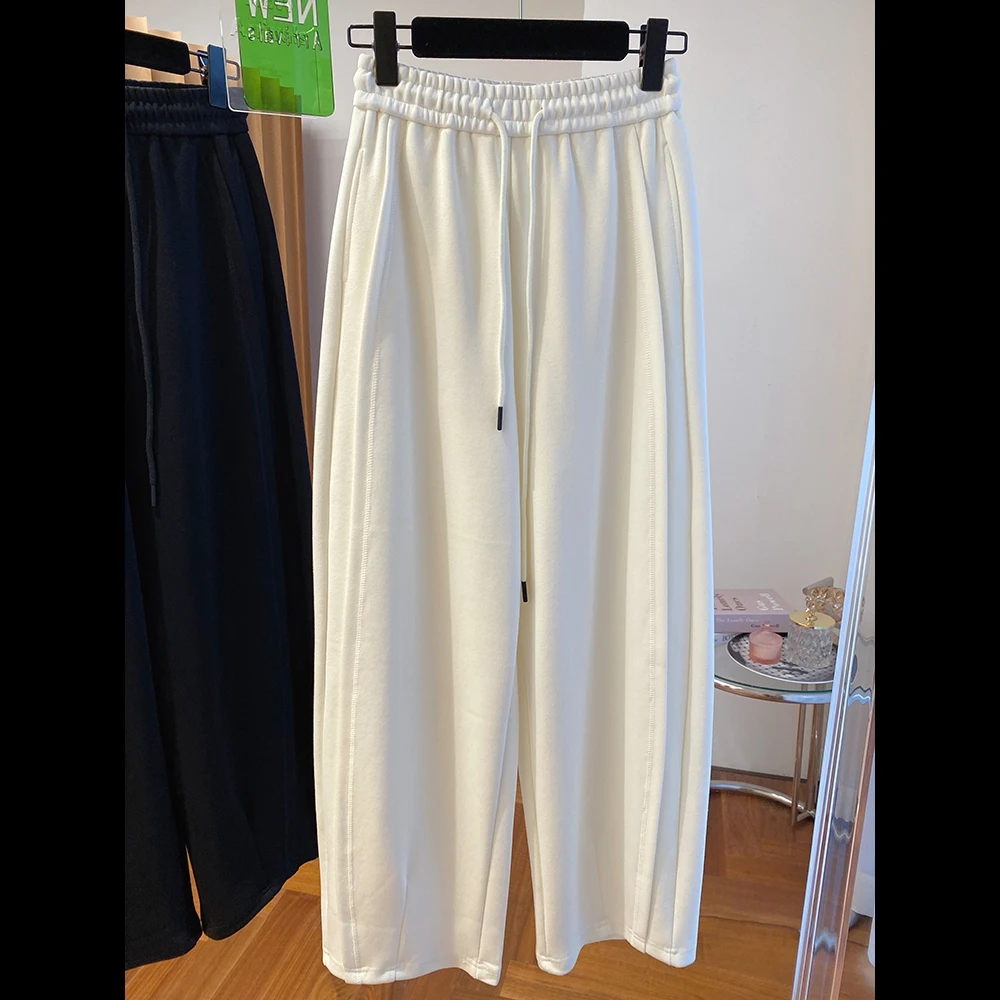 2024 Versatile Loose Casual Drawstring Straight Leg Wide Leg Pants For Women With High Waist And 9-point Sports Pants For Spring