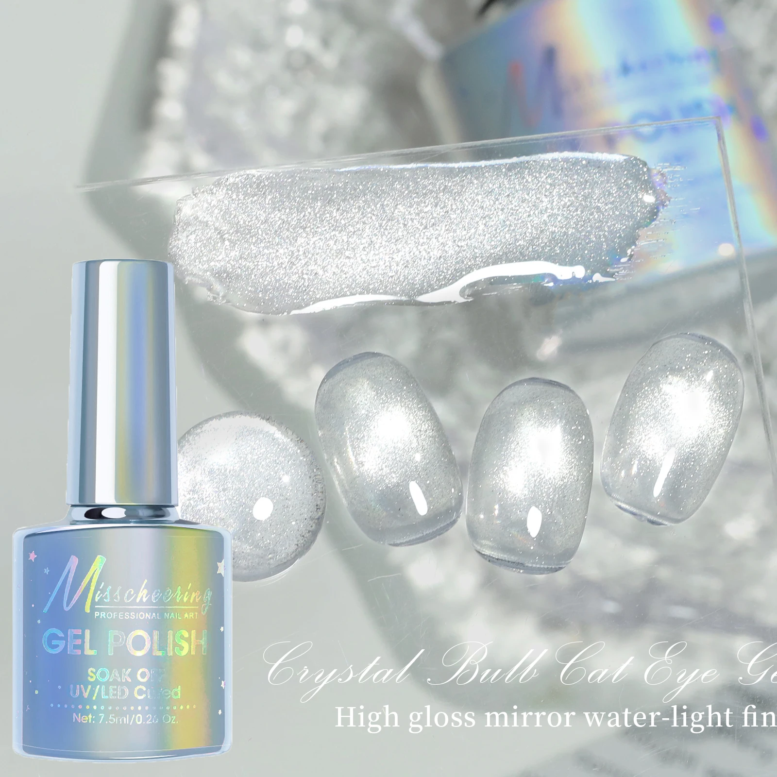 7,5ml Glühbirnen-Kristallklar Katzenaugen-Gel Ultra Glänzendes UV/LED-Gel Semi-Permanent Spiegelglas Katzenmagnet-Gel-Lack