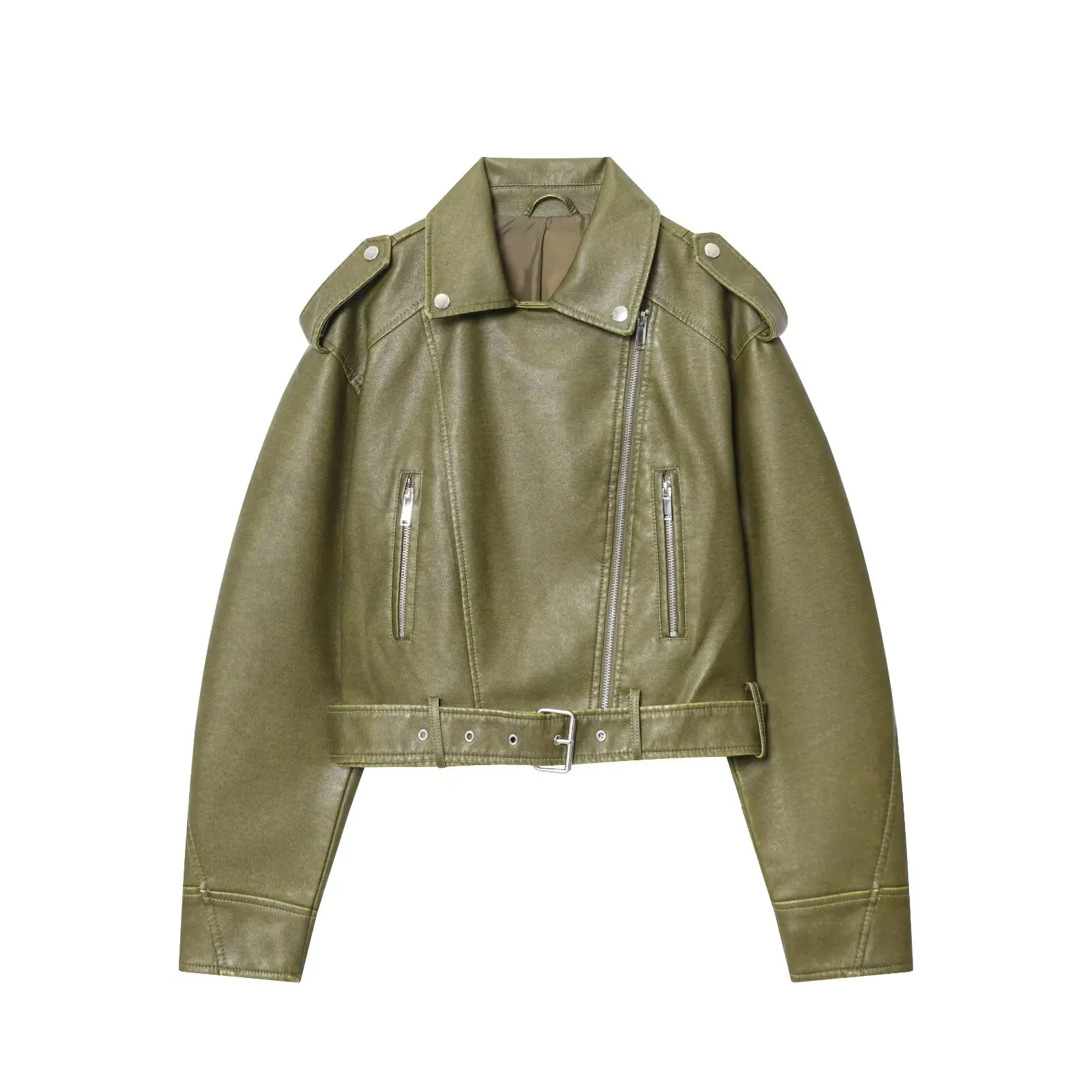 DiYiG  Women 2025 Autumn New Fashion Faux Leather Jacket Retro Long Sleeve Chic Lapel Zipper Loose Coat Outerwear Mujer