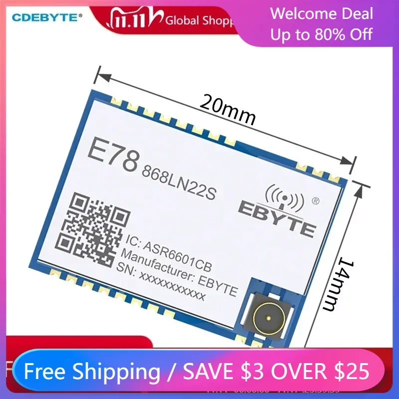 2Pcs E78-868LN22S(6601) ASR6601 868MHz Long Distance IPEX/Stamp Hole  22dBm 5.6km Low Power Mini Wireless LoRa SoC RF Module