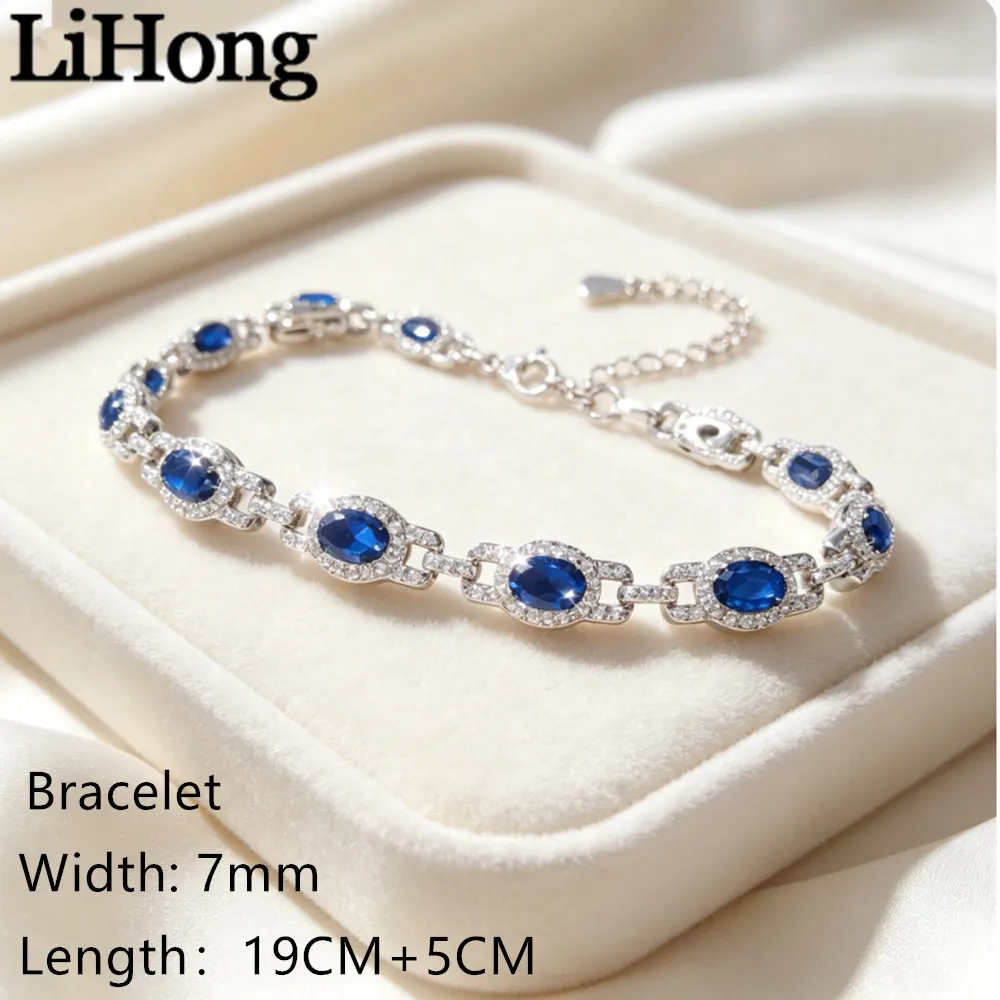 Lihong S925 Sterling Silber Ovaler Edelstein Geburtsstein Tennis-Armband für Frauen Edles Schmuckgeschenk für Mutter, Ehefrau – Detail 5