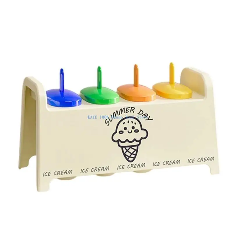 

G6KA Large Plastic Ice Cream Mould Set Safe with 4 Colorful Reusable Fruit Juice Popsicles Molds for Family Use
