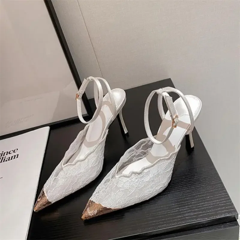 Französische sexy Spitzen-Mesh-High-Heels mit spitzer Zehenpartie, Knöchelriemen-Stilettos, atmungsaktive Damenschuhe für Party, Club, Hochzeit, Übergrößen – Detail 16