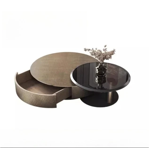 

Круглый журнальный столик в современном стиле, дерево с металлическими ножками, мебель для гостиной, стеклянный центральный столик, новинка