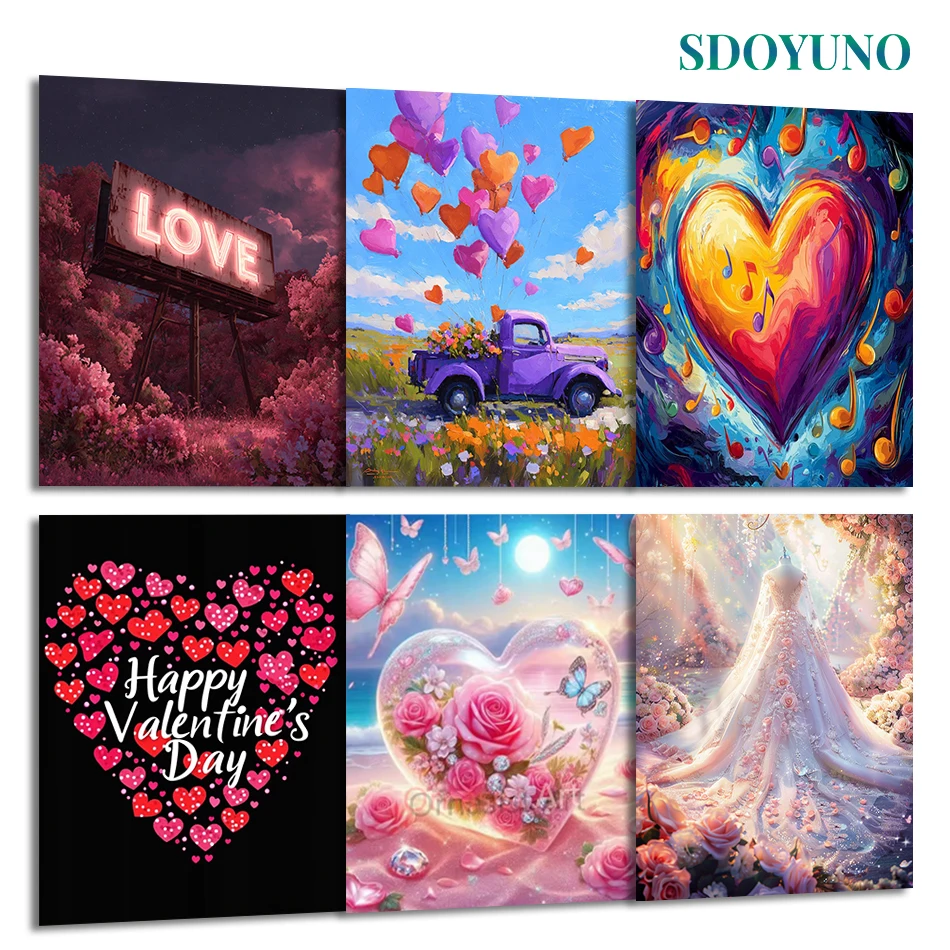 

SDOYUNO Painting By Number Novelties love heart Drawing On Canvas Decorative Watercolor Oil Valentines Day Gift Home Decoration