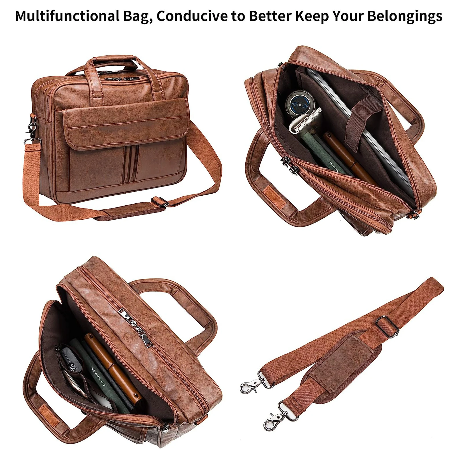 Men's Leather Messenger Bag 17.3 Inches Laptop Briefcase Business Computer Handbag Shoulder Bag for Men