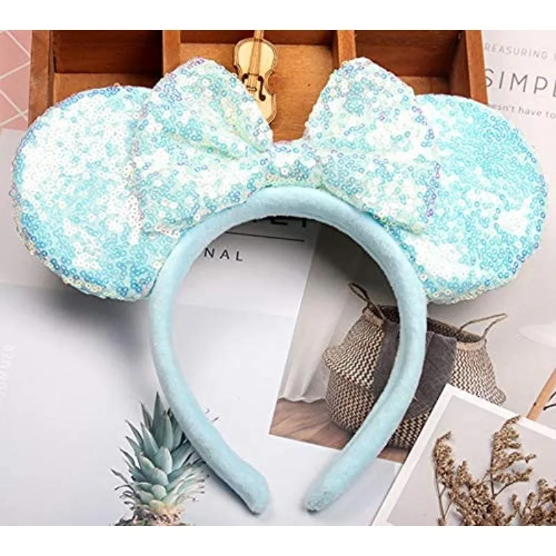 قطعتان من عصابات رأس آذان الفأر الوردي مع أقواس لامعة ترتر للفتيات والنساء أزياء تنكرية للحفلات اللامعة وإكسسوارات الرسوم المتحركة #4