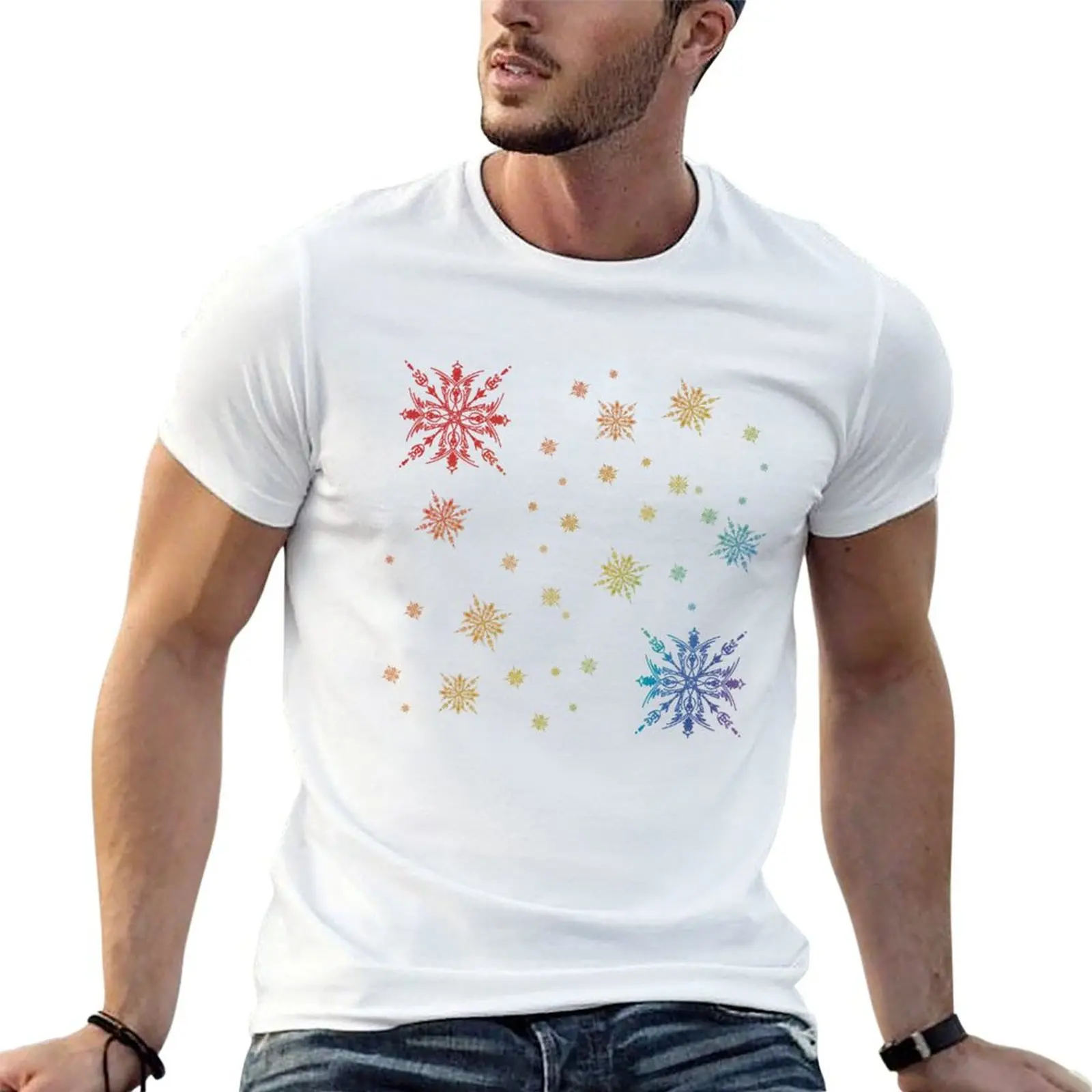 Colourful snow flake pattern T-Shirt Work Utility Casual Tee Shirt