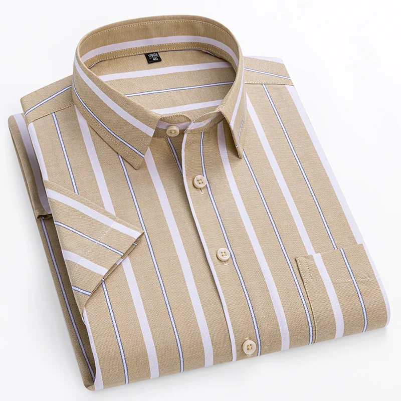 Nuevo en Camisas Holgadas 14XL 100% Algodón Alta Calidad Verano Manga Corta Camisas para Hombre Ajuste Formal Camisa Lisa Cuadros 6