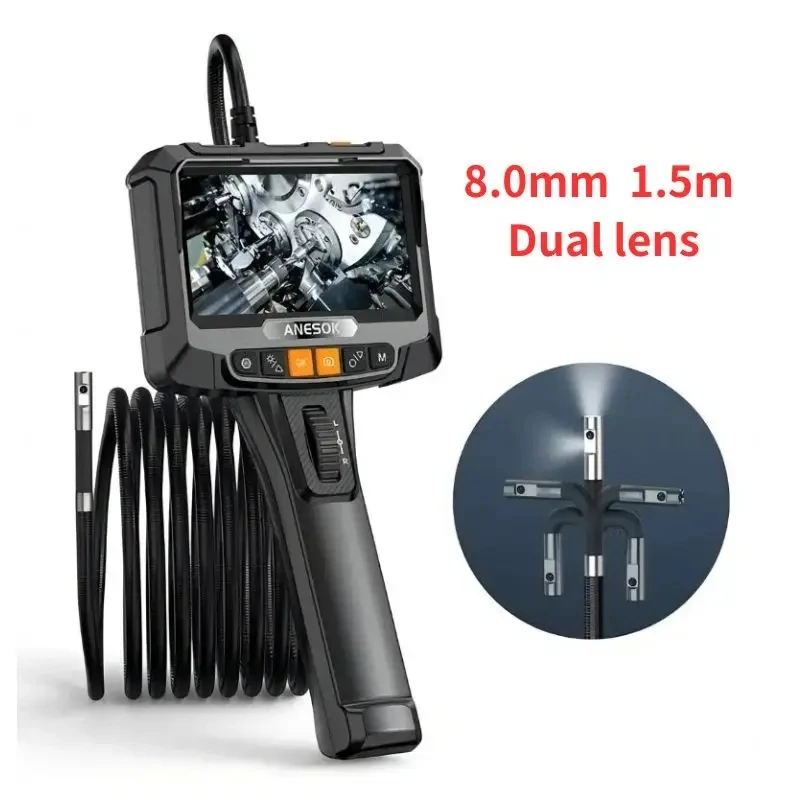 8.0mm Duct Borescope Dual Lens 360°  5 Inch Industrial Steering Endoscope 1080P HD Camera Auto Repair Engine Inspection with 32G