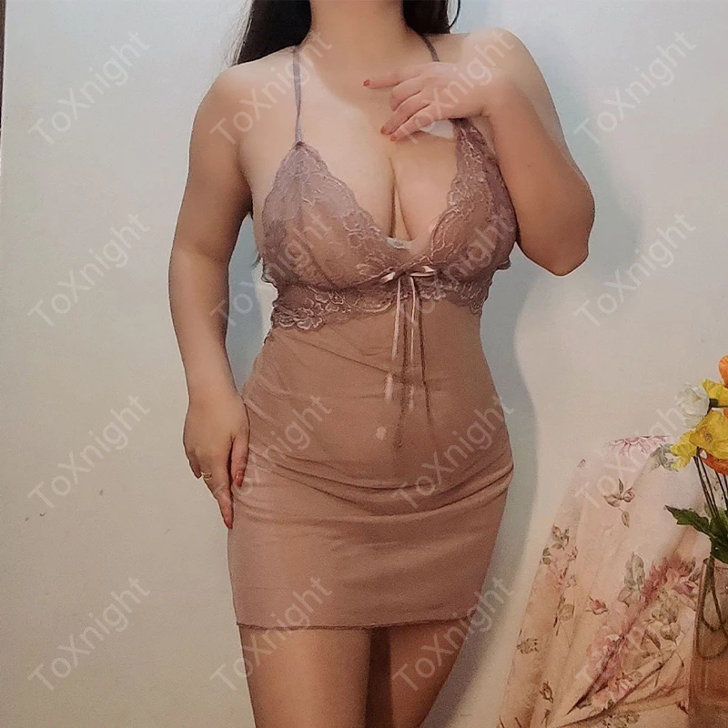 Sexy camisole lace nightgown Plus size XXXL 8 colors robe perspective sexy lingerie set hot underwear wholesale 005