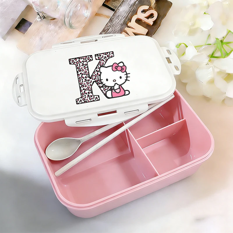 

HelloKitty Girl Lunch Box Anime 26Letters Portable Bento Boxs Student Hermetic Food Crisper Single Layer Capacity Kids Gift