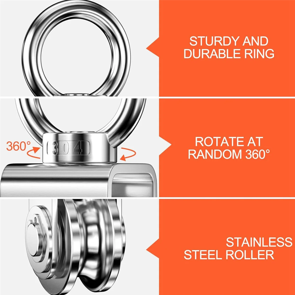 Cable Pulley Wheel Stainless Steel Swivel Pulley Block Silence Rotation Traction Wheel for System Lifting Gym 2Pcs