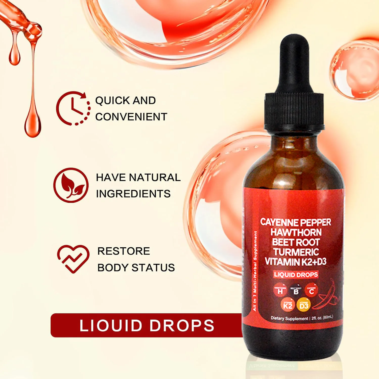 2PCS 60 ML Cayenne Pepper Drops, Cayenne Pepper Extract with Herbal Blend - Includes Hawthorn, Beet Root & Turmeric