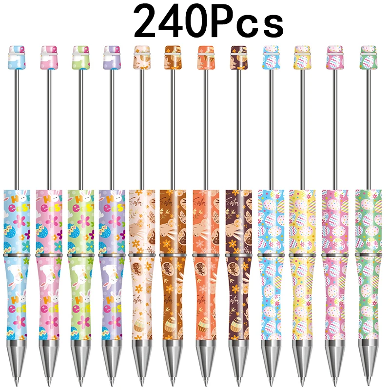 

240Pcs Easter Bunny Plastic Beadable Ballpoint Pens Black Ink Bead Ball Pens DIY Beads Pen For Kids Students School Supplies