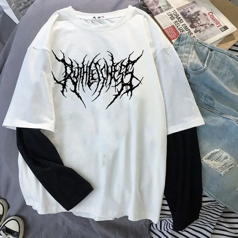 

Модная футболка в стиле панк с круглым вырезом и принтом в темном стиле Y2K Sport Harajuku, тонкий женский топ с длинными рукавами, футболка, уличная свободная рубашка