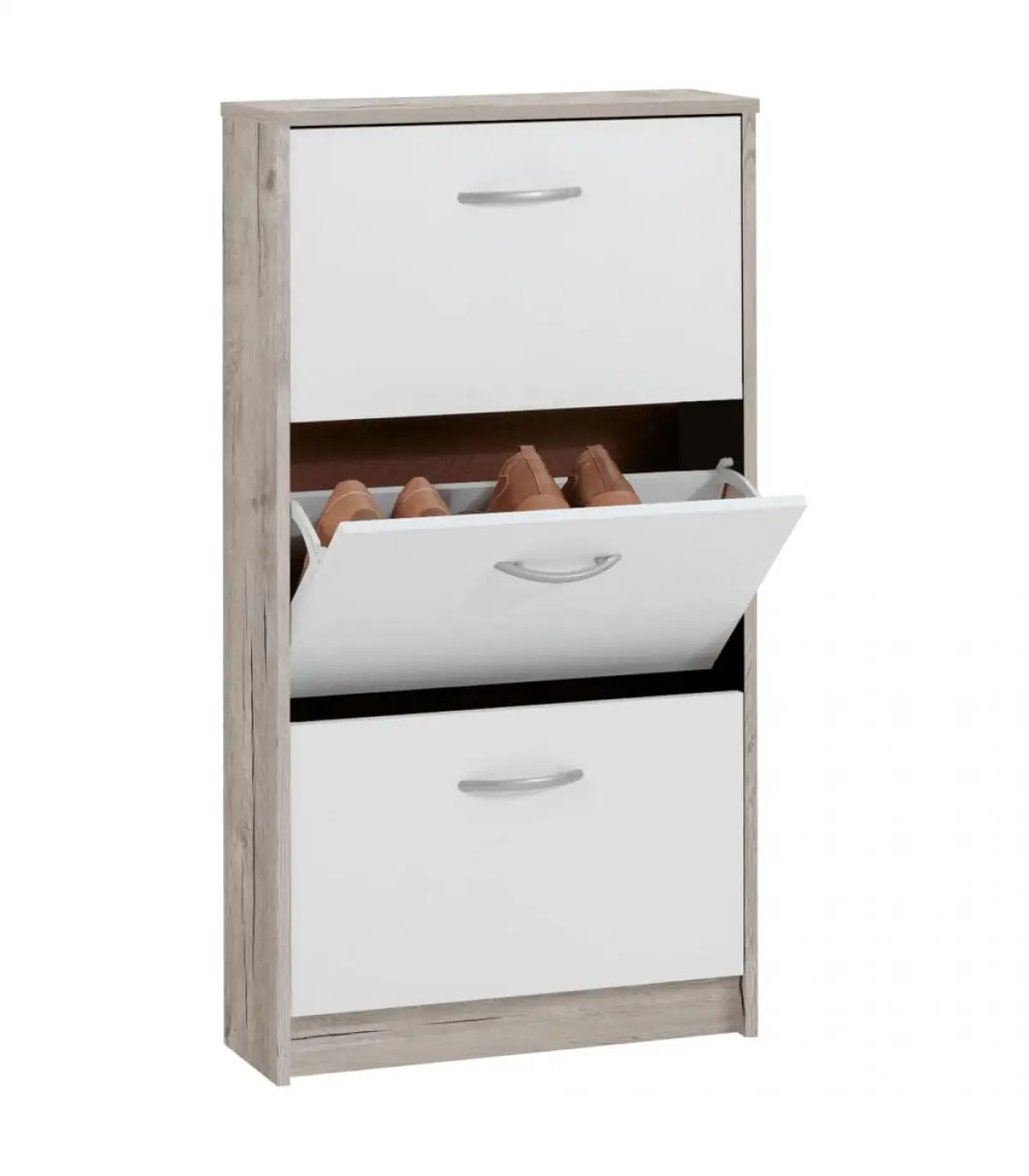 Shoemakers and shoe organizers FMD shoe cabinet with 3 compartments tilting white and Oak