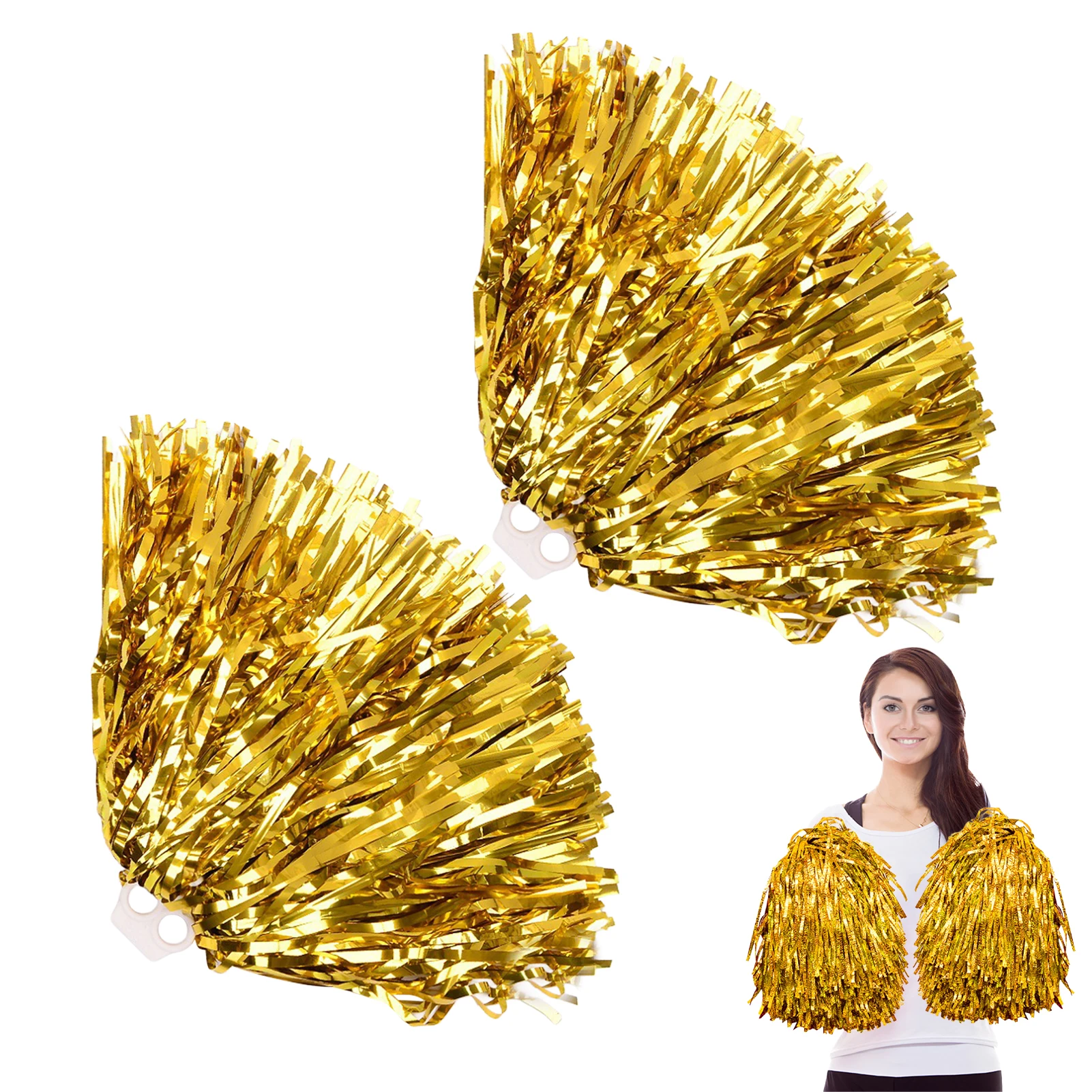 Metallic Foil Cheerleading Pom Poms Durable Cheer Pompom Cheering Hand Flowers for Adults Sports Meeting Team Spirit Cheering