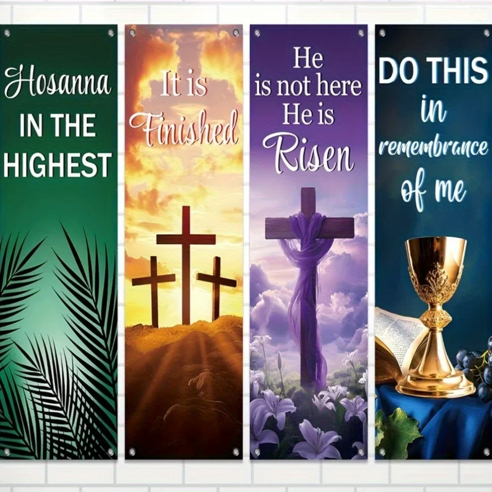 

VIKAMA4PC Easter Shower Curtain Set Quad-Panel Waterproof Mildew-Resistant Living Room Bedroom Home Decor Holiday Atmosphere