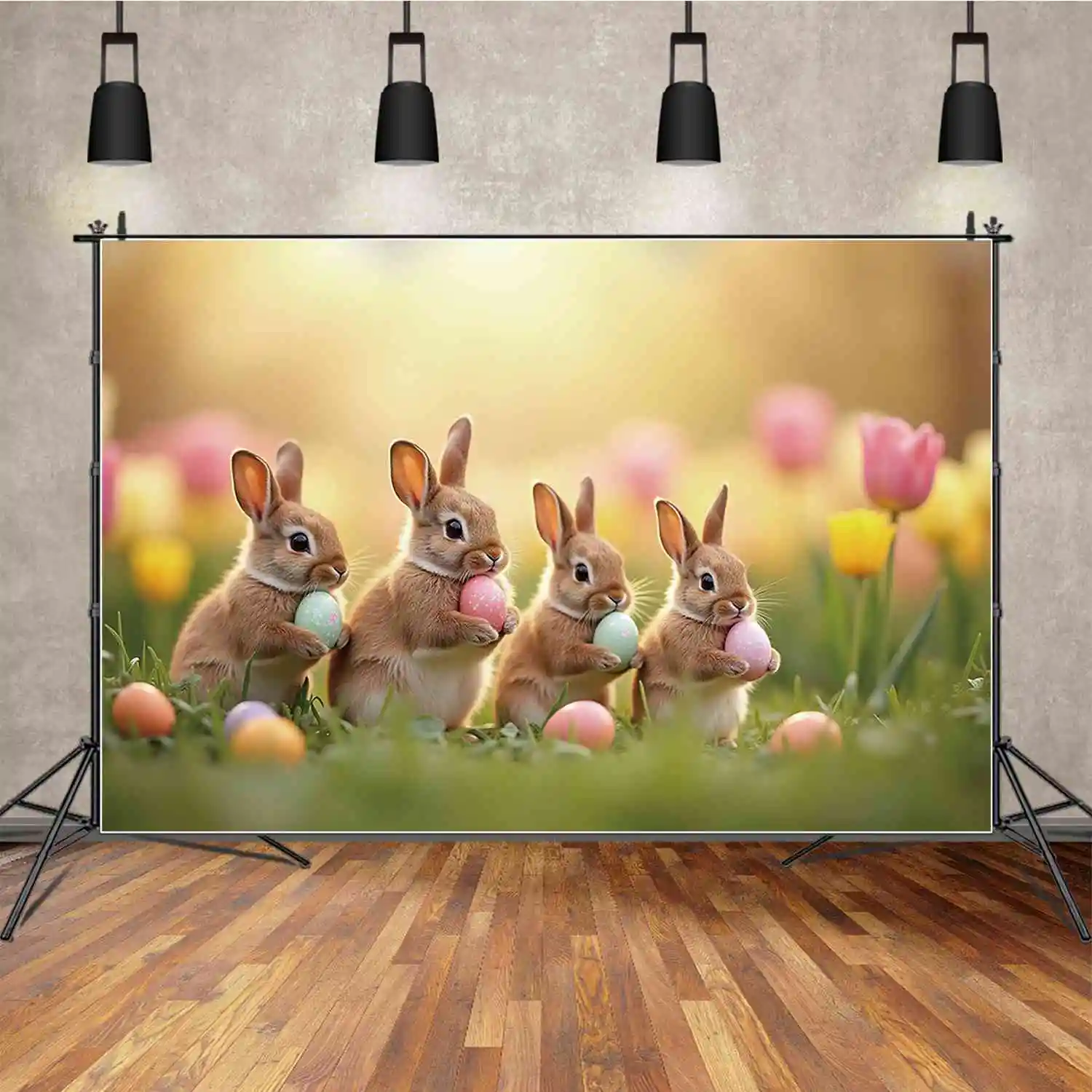 MOON.QG Easter Flower Backdrop Photography Colorful Eggs Enchanted Forest Bunny Photozone Background Child Studio Accessories